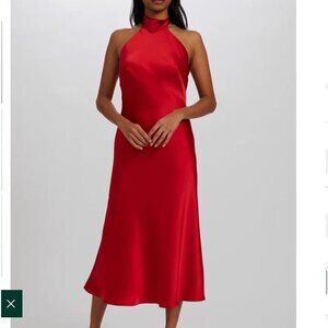 Amsale Storm Red Satin Midi Halter Dress Size 8 With Tie Back